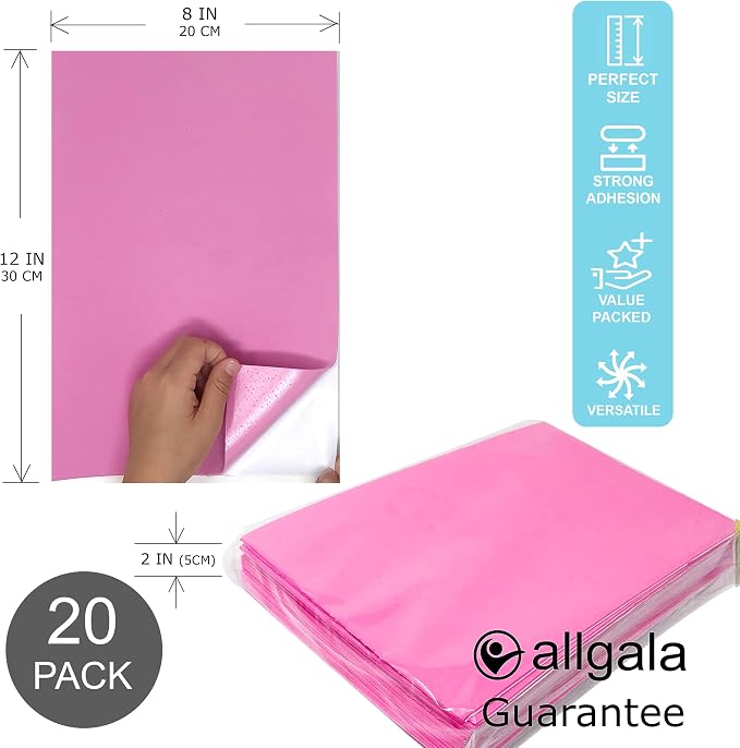 Allgala 20 Pack Self-Adhesive EVA Foam Paper 8x12 Inch Sheets-Pink-CF85408