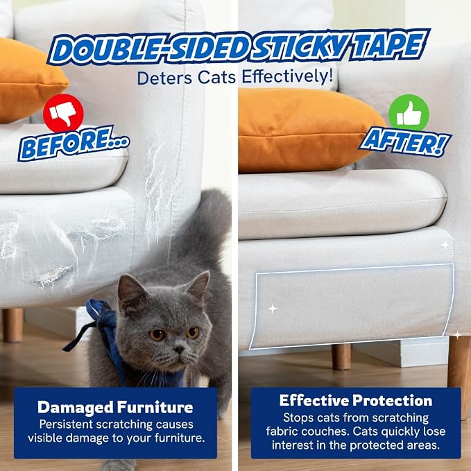 2 Rolls Cat Scratch Furniture Protector Tape – Double-Sided Sticky Training –