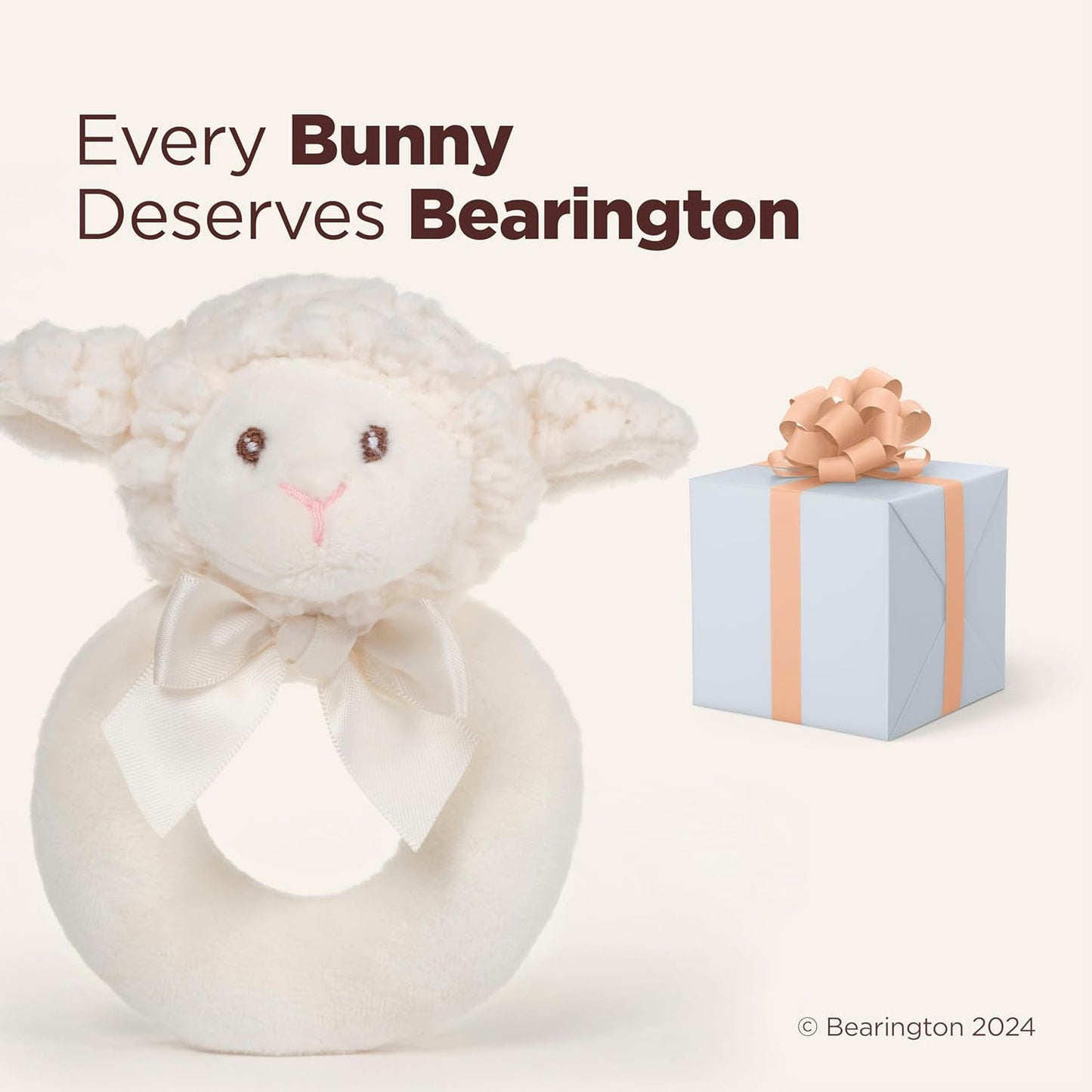Bearington Baby Lamby, 5.5 Inch Cream Lamb Plush Stuffed Animal, Soft Baby Rattles and Plush Rings - Newborn Toys - Lamb Stuffed Animal