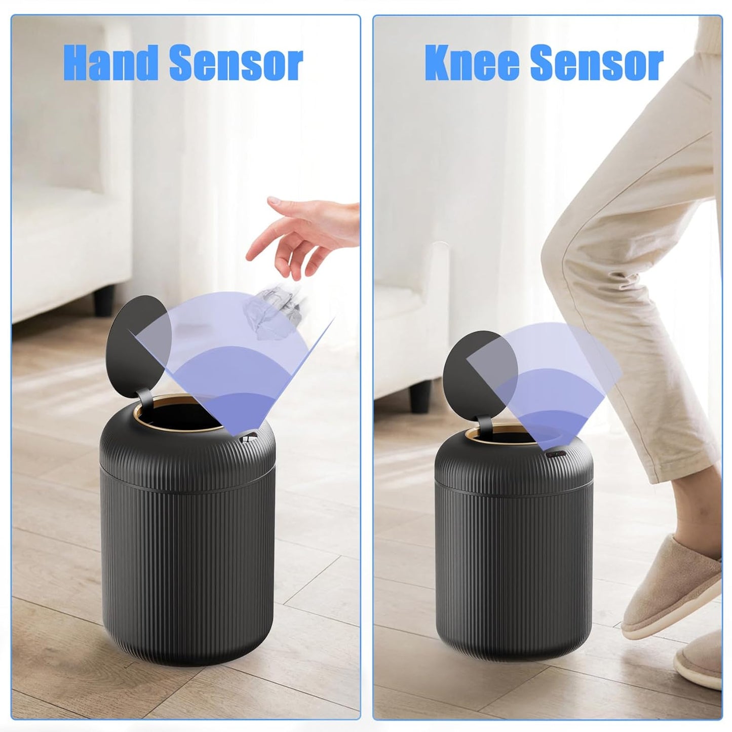 URALFA Motion Sensor Trash Can with Lid, 3 Gallon / 11 L Automatic Bathroom Trash Can, Touchless Trash Bin, Smart Plastic Garbage Can with Removable Legs for Bathroom, Bedroom, Kitchen, Office, Black