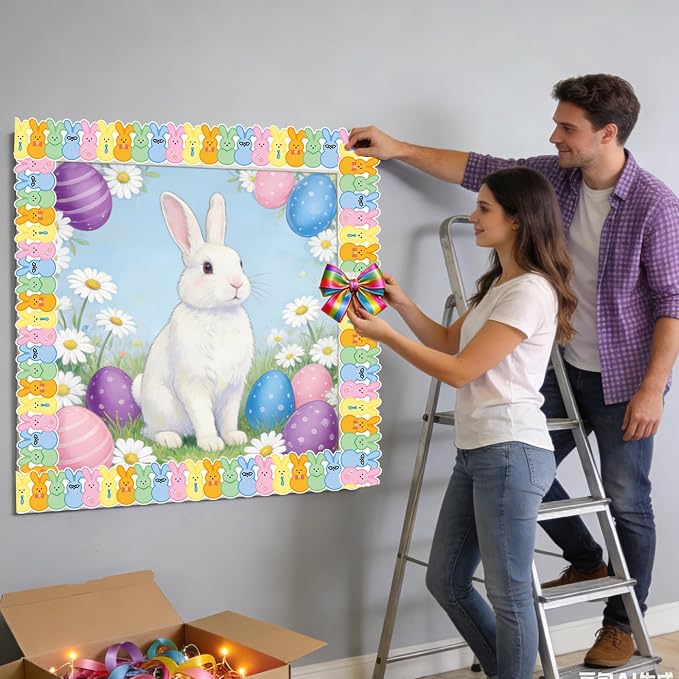 69 Feet Easter Bunny Bulletin Board Border Colorful Rabbit Die Cut Trim Border