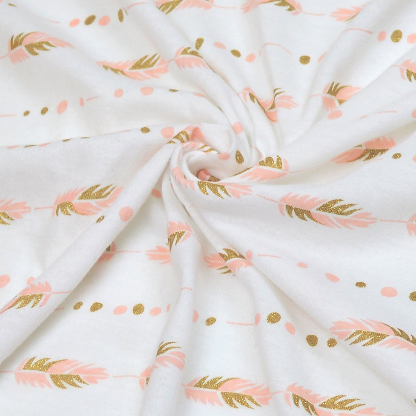 American Baby Company 2 Pack Printed 100% Cotton Knit Fitted Contoured Changing Table Pad Cover - Compatible with Mika Micky Bassinet, Sparkle Gold/Pink Feathers/Arrows, for Boys and Girls