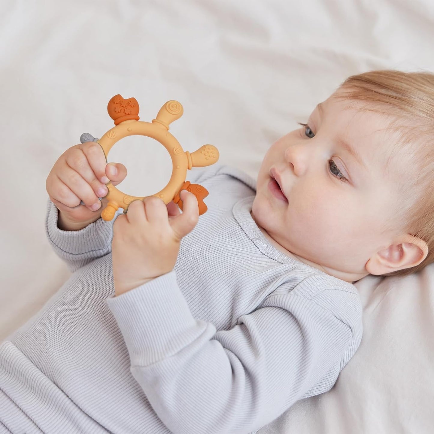 Baby Silicone Teether,Sensory Chew Toys,BPA Free Soft and Effective Infant Teething Pain Relief Toys,Freezer Safe,Food Grade Silicone,Best Shower Gift for Boys and Girls (Crab Ring)