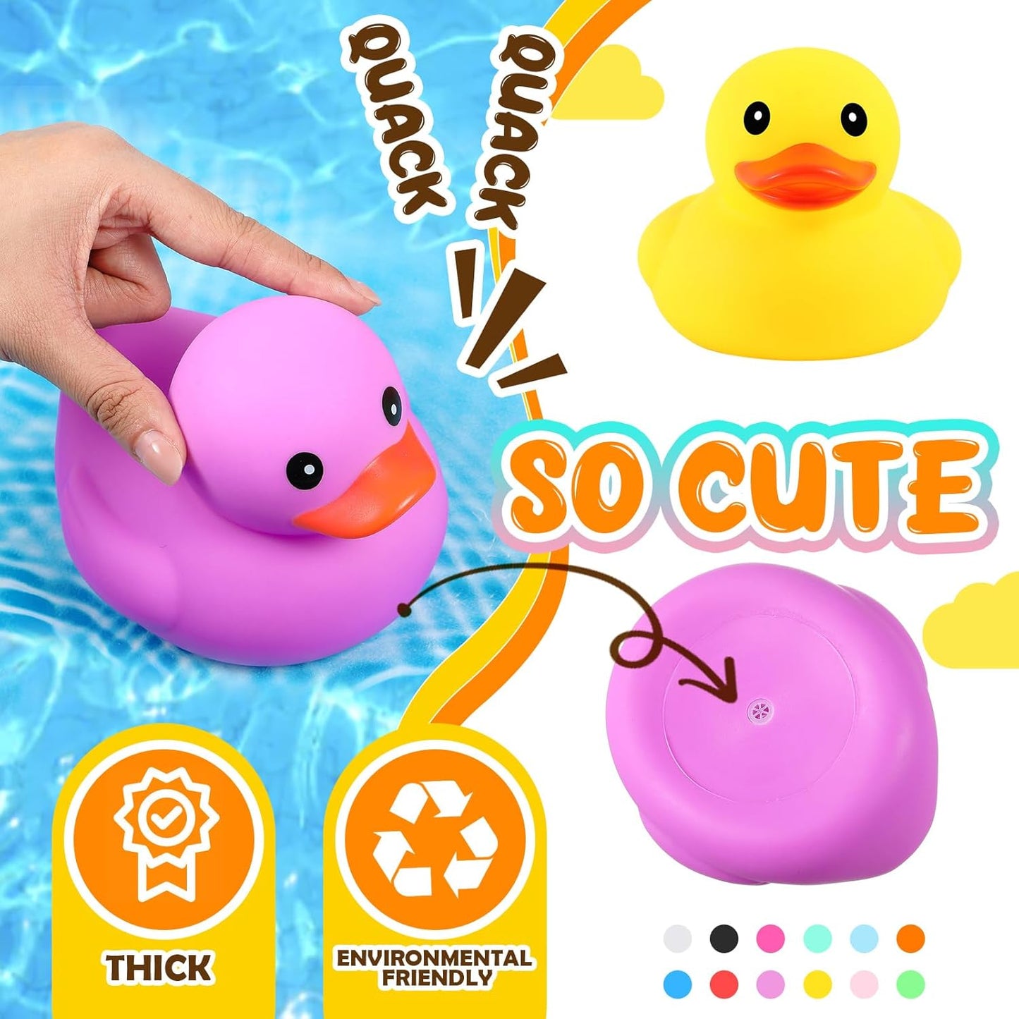 Lenwen 12 Pcs 5 Inch Rubber Ducks No Hole Waterproof Multicolor Large Duck Bath Toy with Sealed Plug Without Hole Bathtub Floating Bath Duck for Birthday Party Decoration Gift Swimming Pool