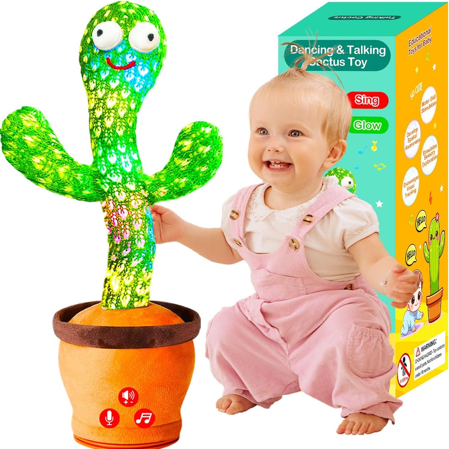 Volume Adjustable Dancing Talking Cactus Toy, Interactive Baby Toys Mimicking Singing Repeating, Kids Baby Toys Gifts for Boys Girls, Xmas Gifts for Grandkids, Stocking Stuffers for Kids