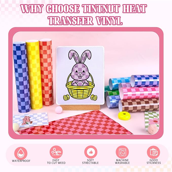 Tintnut Colorful Checkerboard Heat Transfer Vinyl, Checker pattern PU HTV