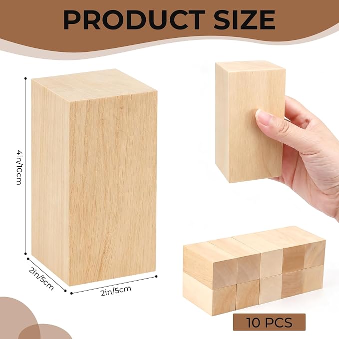 10 Pack Basswood Carving Blocks, Unfinished Wood Whittling Blocks
