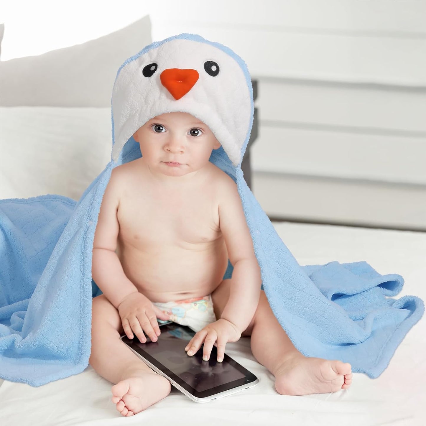 Baby Towels with Hood 0-5 Years, 2 Pack Coral Fleece Large Size 50 in*32 in Toddler Bath Towel, Ultra Absorbent Thick Soft for for Baby Kids Chirdern, Blue&Grey Set