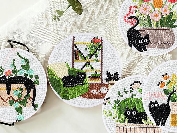 8 PCS Diamond Art Coasters Kits Black Cat Diamond Painting Coaster | Diamond