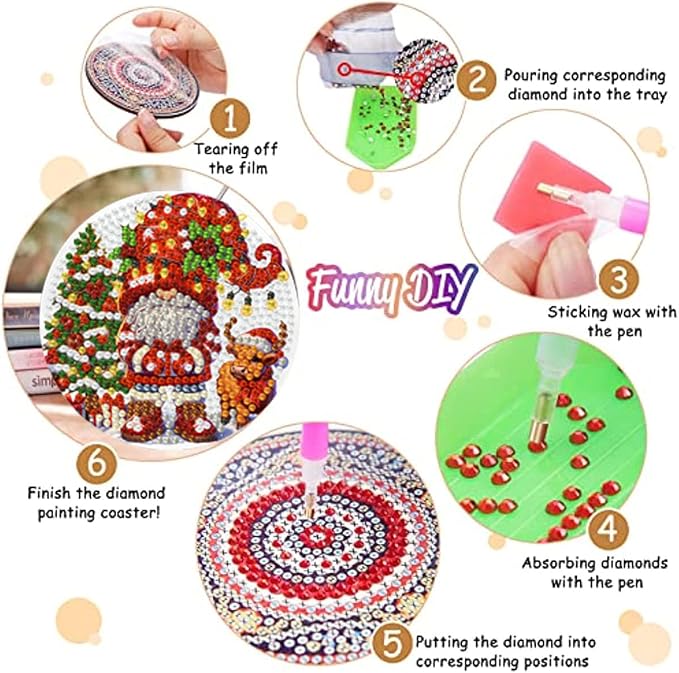 8 Pack Diamond Art Coasters, Christmas Gnome Diamond Painting Coasters Kits |