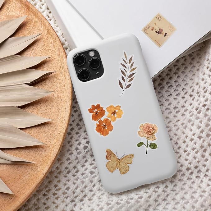 52Pcs Vintage Botanical Scrapbook Stickers Pack, Transparent Fern Leaf Stickers