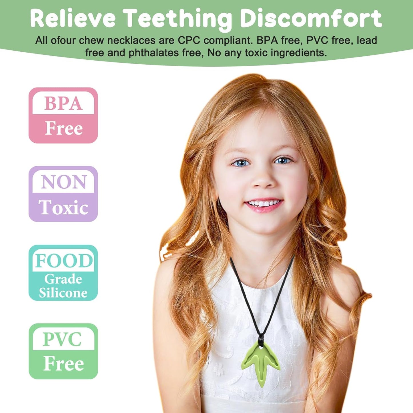 Sensory Chew Necklaces for Aggressive Chewers - Silicone Chewelry for Autism, ADHD, Oral Motor Therapy & Baby Teething - Dinosaur (BPA-Free, Textured Surface)