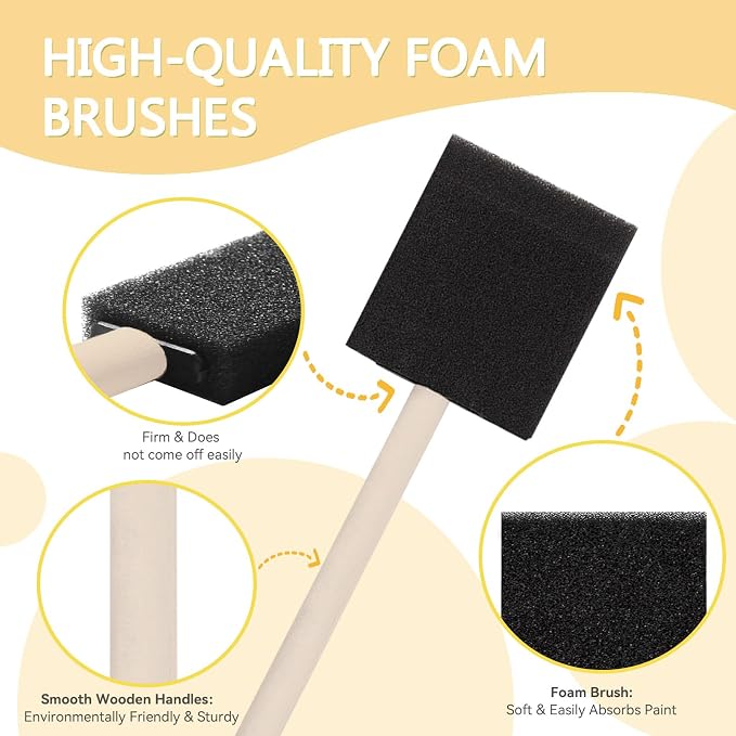 18 Pcs Foam Paint Brushes, 2 Inch Sponge Paint Brush, Wood Handle Sponge Foam