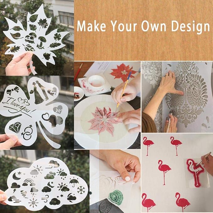 12 Pack 4 Mil Clear Mylar Stencil Sheets, Reusable Template Material, Make Your
