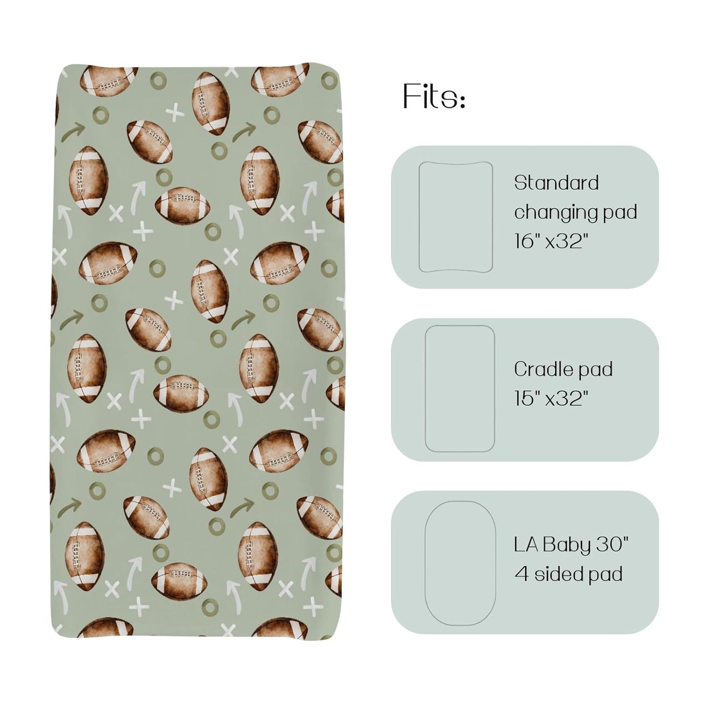 HawSkgFub Football American Sport Changing Pad Cover for Baby Boys, Green Football Game Diaper Change Table Covers, Ultra Soft Stretchy Breathable Safe Snug Fitted Changing Mat Sheet Fit 32"/34" x 16"