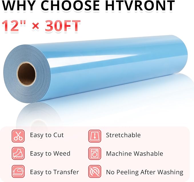 HTVRONT Sky Blue HTV Vinyl Heat Transfer Rolls, Htv Vinyl Easy Cut & Weed
