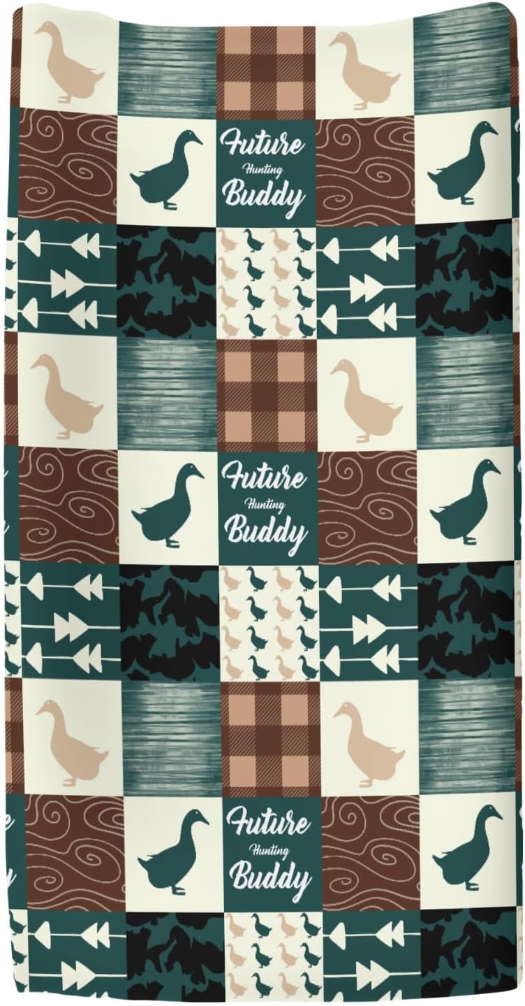 Camouflage Duck Hunting Changing Pad Covers for Baby Girl Boy Green Mallard Ducks Plaids Fitted Change Table Cover Mats Wild Ducks Soft Diaper Changing Table Sheets 32''×16''