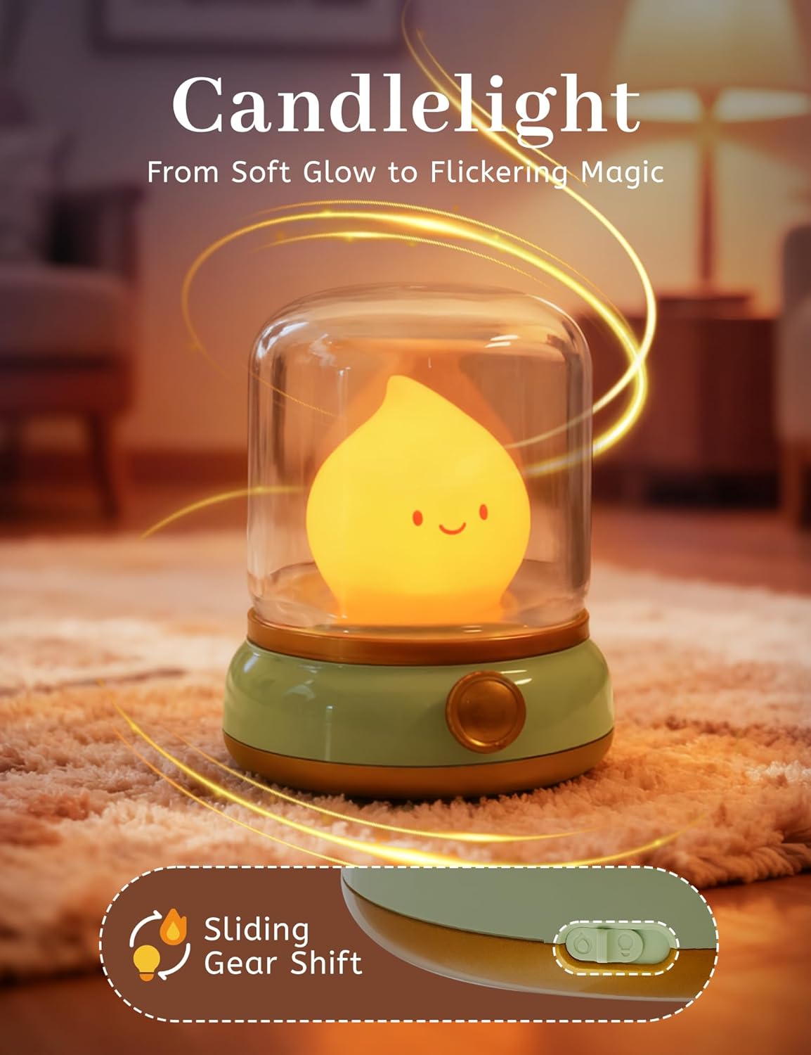 Smiley Lamp with Nature Noise, Cute Night Light & Candlelight, USB-C Rechargeable, Dimming, Fun Gifts for Adult Kids Teens