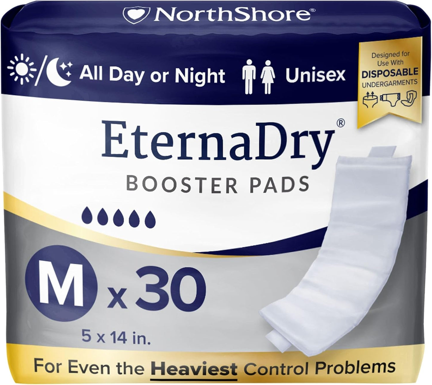 NorthShore EternaDry Booster Pads for Men and Women with Adhesive, Medium, Pack/30