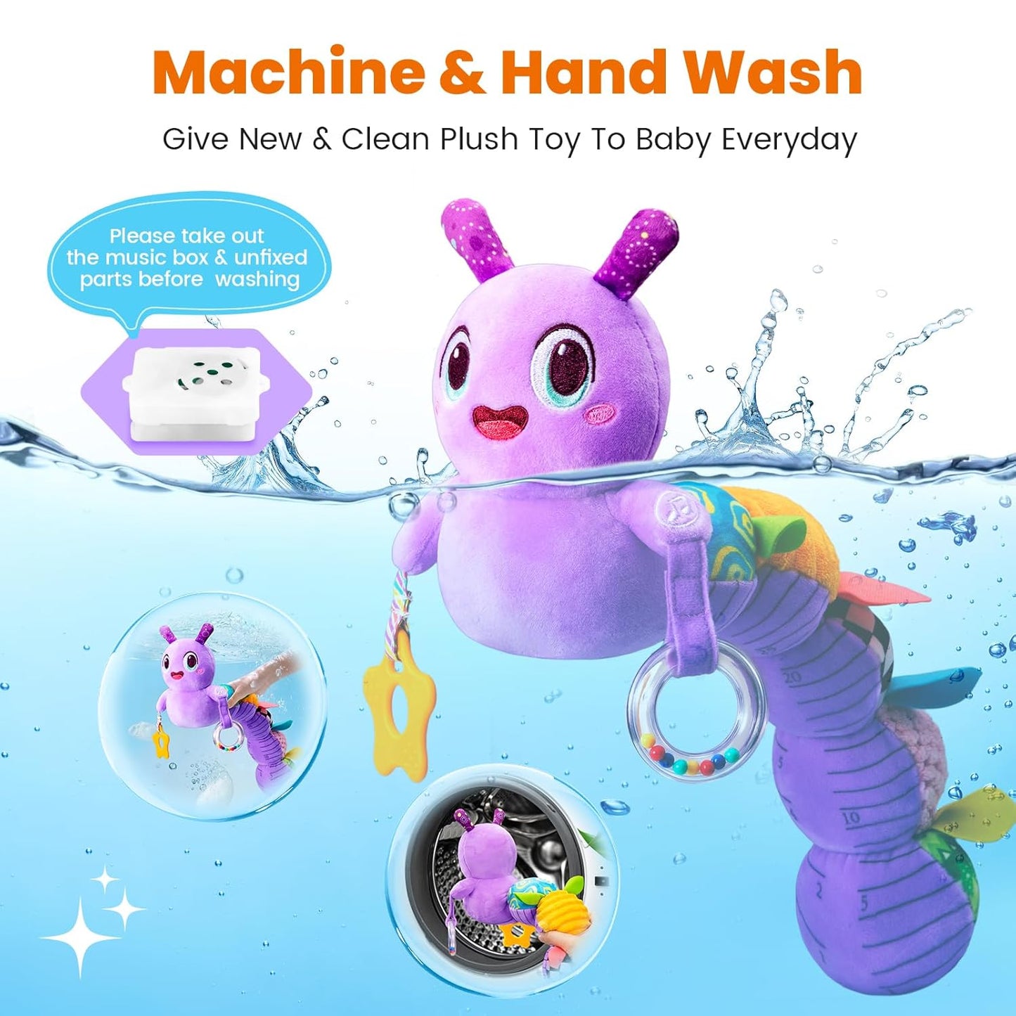 Baby Toys 0-6 Months, Washable Baby Musical Caterpillar Toys with 10 Kid's Song,Rattles,BabyTeething Toys,Suitable for 0-6, 6-12 Months Infant Tummy Time Toy,Newborn Baby Boy&Gril Scensory Gifts