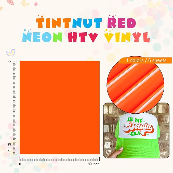 Tintnut Bright Orange Neon Heat Transfer Vinyl, easy cut & weed, stretch