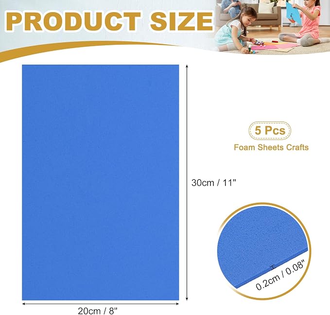 uxcell 5 Pcs Dark Blue EVA A4 Foam Sheets Crafts, 12 x 8 Inch Foam Paper
