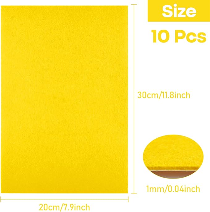CHRORINE 10 Pcs Yellow Felt Fabric Sheets Self Adhesive Felt Sheets 8 x 12