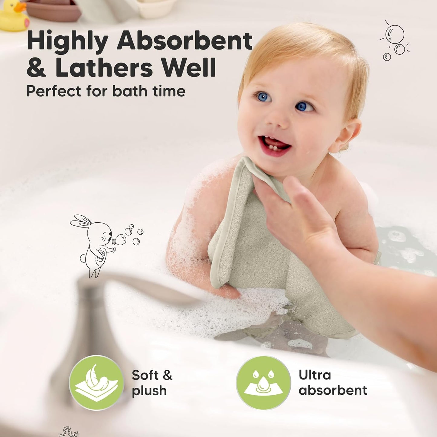 6-Pack Baby Washcloths - Soft Absorbent Viscose from Bamboo Wash Cloths for Babies, Kids, Toddlers, Infant, Newborn Bath Towels, Gentle on Sensitive Skin, 10x10 Reusable Face Towels (Stone)