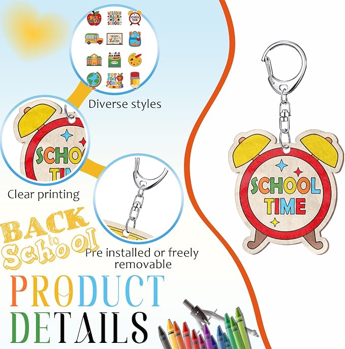 RattanView 24 Pcs Back to School Craft Color Your Own Keychains Diy Craft