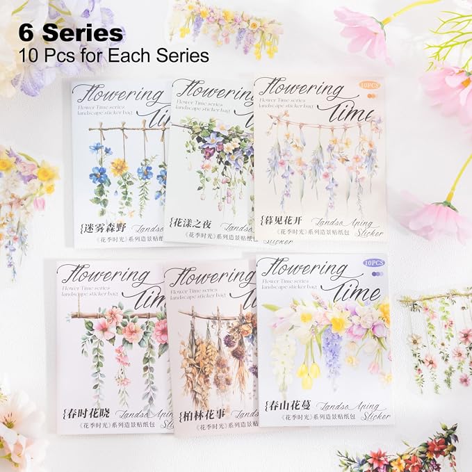 Hanging Floral PET Stickers Set, Journaling, DIY Crafts, and Art Supplies
