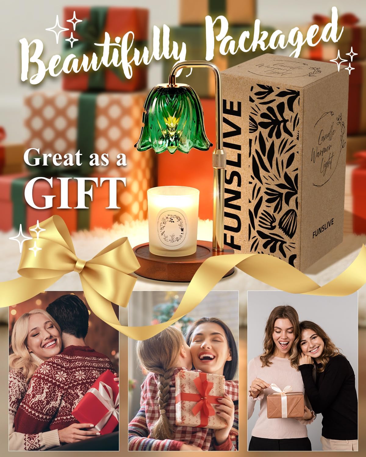 Flower Candle Warmer Lamp with Timer Dimmable, Candle Warming Lamp Height Adjustable, Christmas Gifts for Women, Candles Warmer Light for Jar Candles, Christmas Gifts, Stylish Decorations