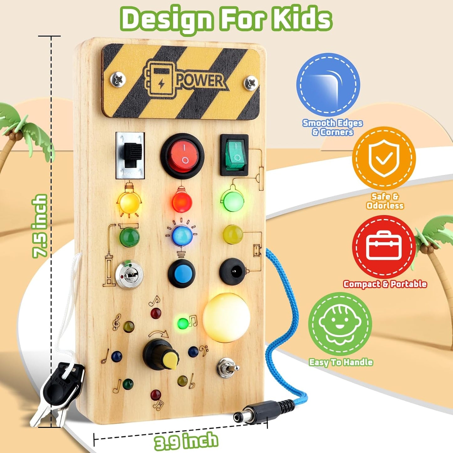 Toddler Toys Busy Board with Led Light, Preschool Learning Activities Sensory Toys for Toddlers 1-3,Montessoti Toys 1 2 3 Year Old Birthday Gift