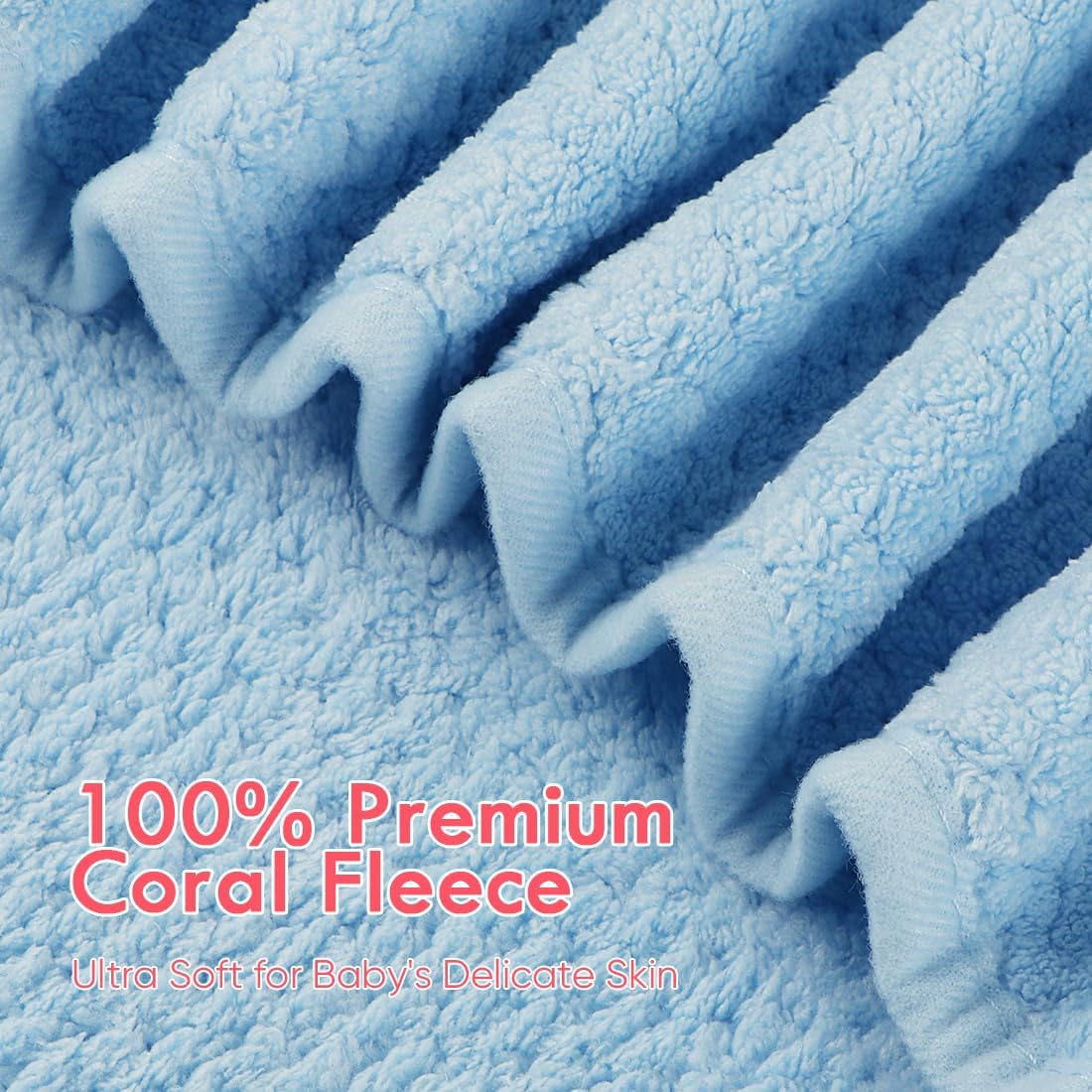 Orighty Baby Hooded Towel with Five Washcloths, 28 x 28 Inch Super Soft Bath Towel with Hood for Babies, Infant, Newborn Essential - Ideal Baby Stuff Registry for Boys and Girls (Blue)