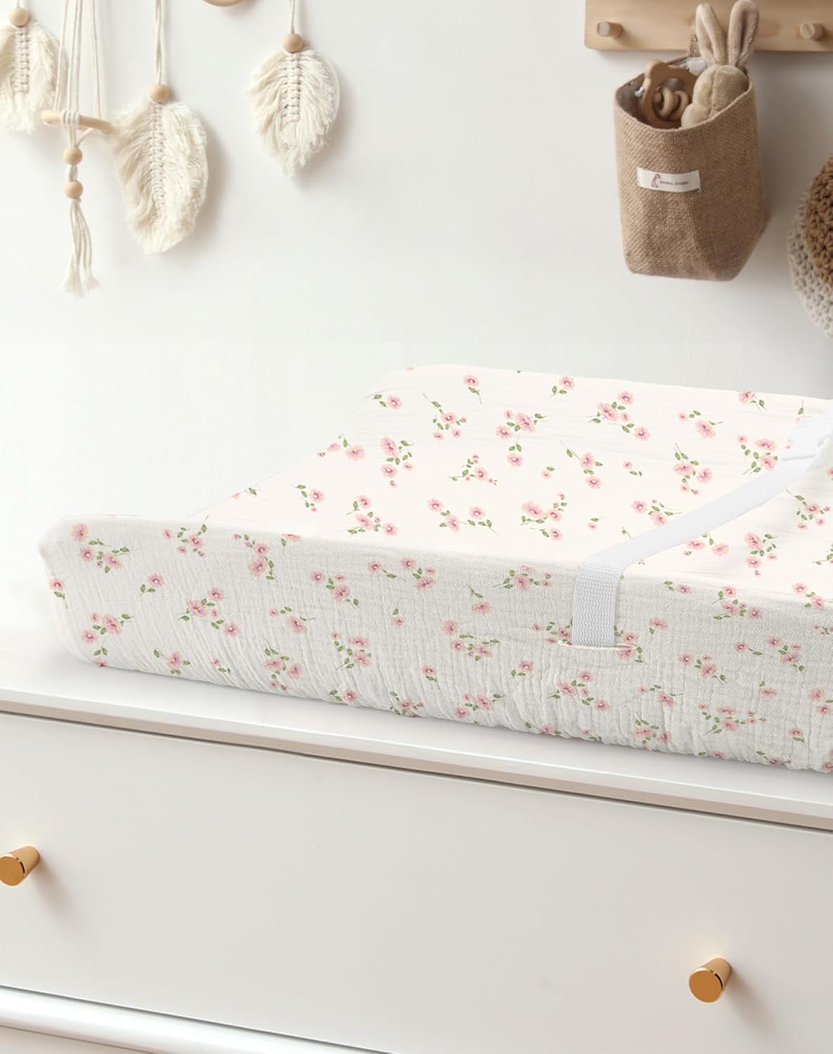 Changing Pad Cover for Baby Boy Girl 2 Pack, Muslin Changing Table Pad Covers with Boho Style, Neutral Nursery Bedding Essentials Soft and Breathable (Rosy)