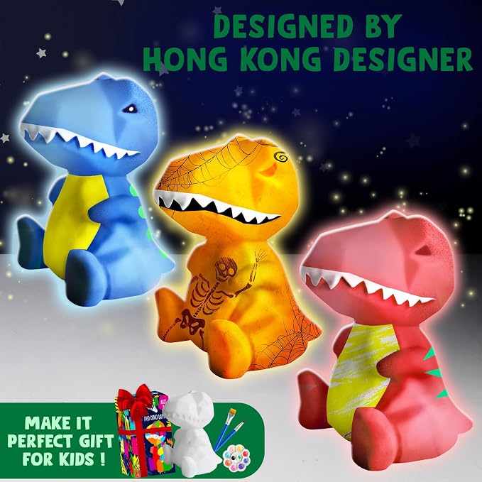 Goody King Paint Your Own Dinosaur Lamp Kit, DIY Night Light, Arts & Crafts