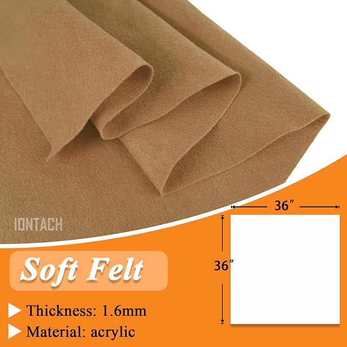 IONTACH 36" X 36" Tan Soft Felt Fabric 1.6mm Thick | Felt Sheets