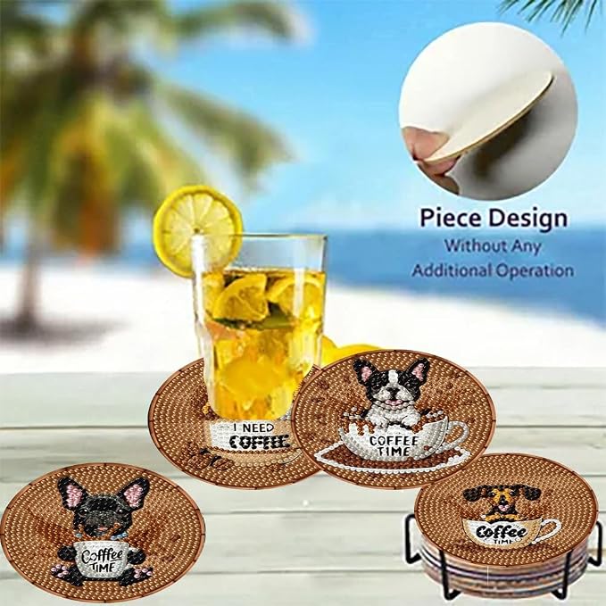 8 Pack Diamond Art Coasters, Coffee Dog Diamond Painting Coasters Kits | Dog
