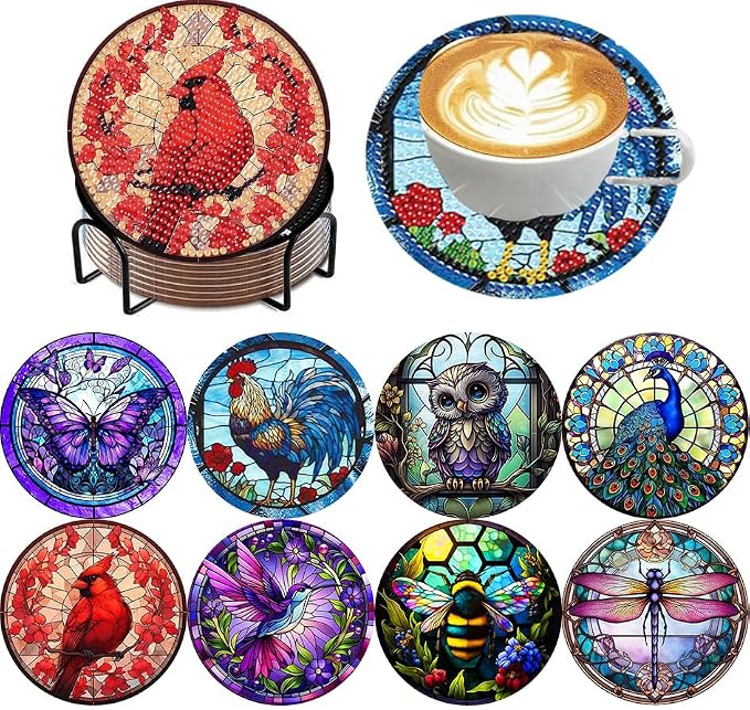 ijbnhd 8 Pack Diamond Art Coasters Kits Animals Diamond Painting Coasters |