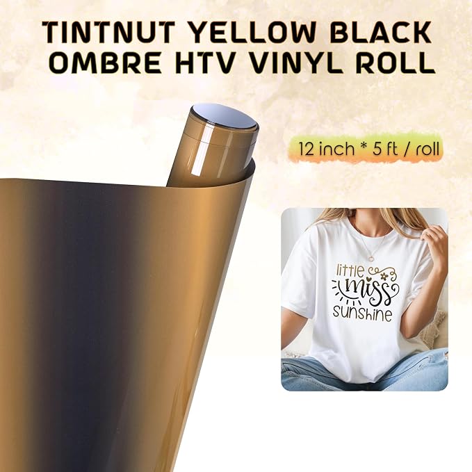 Tintnut Yellow Black Gradient Heat Transfer Vinyl Roll, easy cut & weed