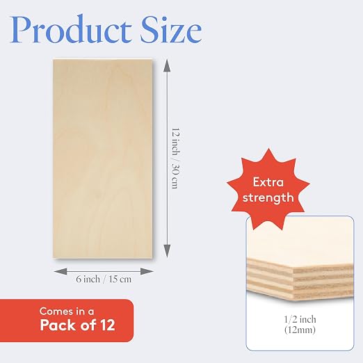12 mm Baltic Birch Plywood 1/2 x 6 x 12 Inch, Box of 12 B/BB Grade Craft Wood