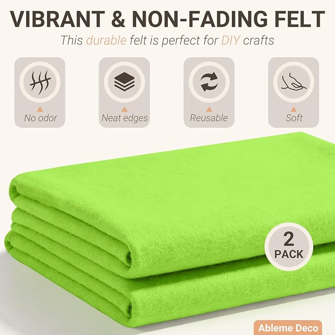 Apple Green Felt Fabric Sheets 18" x 18" 1.6mm Soft Craft Felt | Soft Precut
