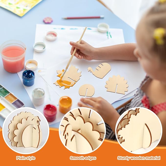 COCHIE DIY 3D Turkey Thanksgiving Wood Crafts to Paint, Paintable Unfinished