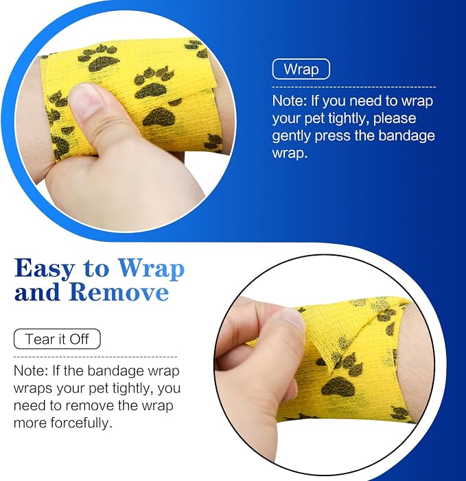 6pcs 2" Self Adhesive Bandage Wraps, Paw Prints A |