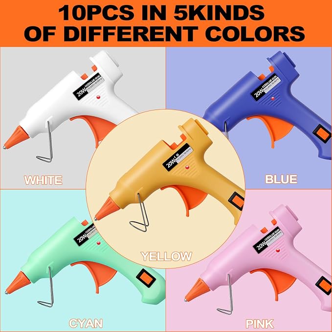 10 Pack Mini Hot Glue Gun with 50 Glue Sticks, 5 Colors Mini Hot Glue Gun Set