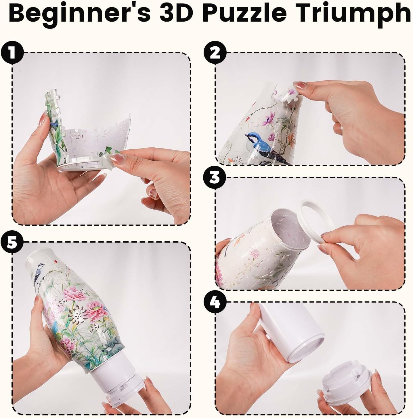 3D Puzzle Vase for Adults, 3D Puzzle Vases for Flowers, 152 Pcs 3D Puzzles Art Vase for Kids Ages 8-13, Cute Unique Flower Vases Decoration with Night Light, Crafts for Adults(Grid)