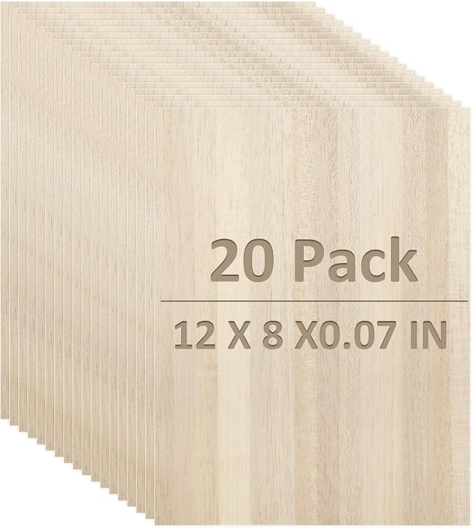 CertBuy 20 Pack Balsa Wood Sheet 8"x12", 2 mm Thin Natural Unfinished Wood