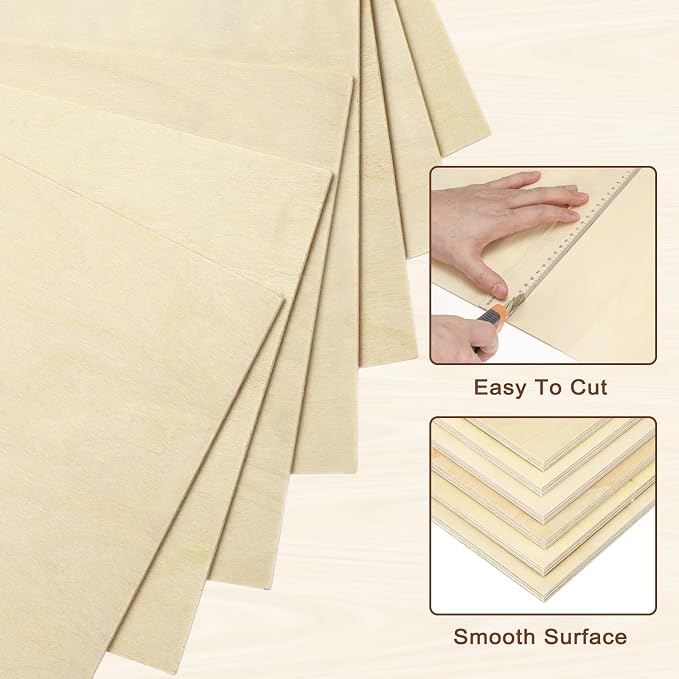 MECCANIXITY 4pcs Basswood Sheet 15" x 15" x 1/16" Thin Unfinished Wood Plywood