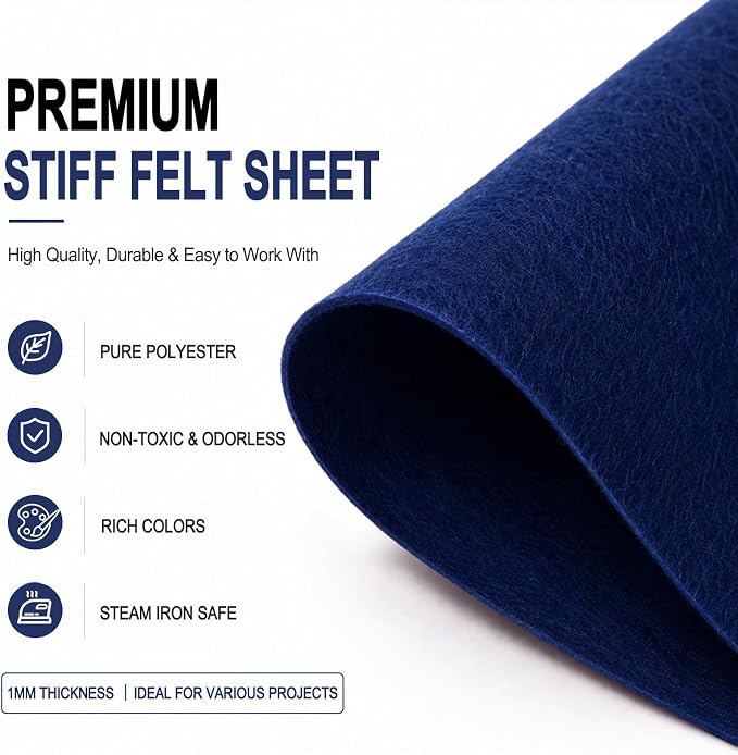 Navy Blue Large Felt Fabric 36" x 36", 1mm Stiff Felt Sheet, Nonwoven Fabric