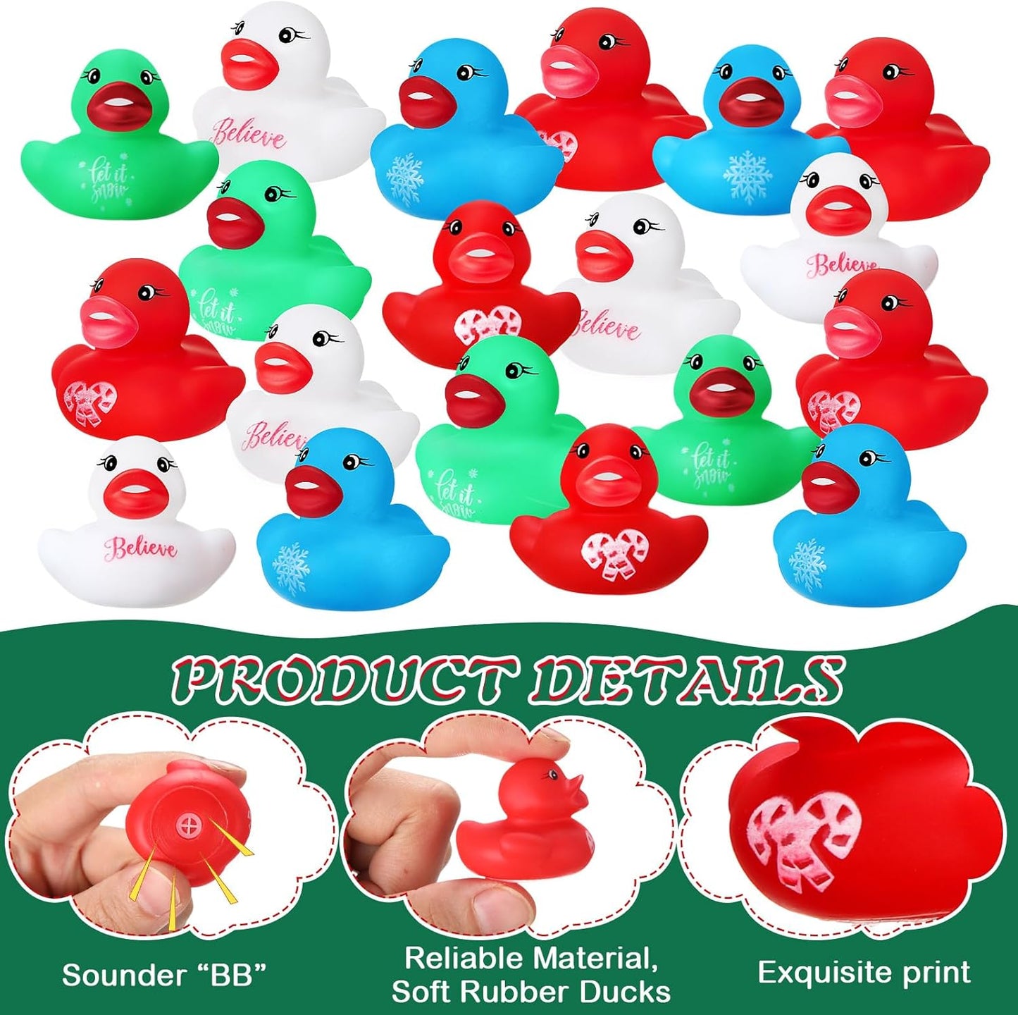 200 Pcs Christmas Rubber Ducks Assorted Rubber Duckies Bulk Xmas Mini Pool Bath Toy Ducks Small Tiny Ducky for Christmas Party Favors Classroom Exchange Gifts