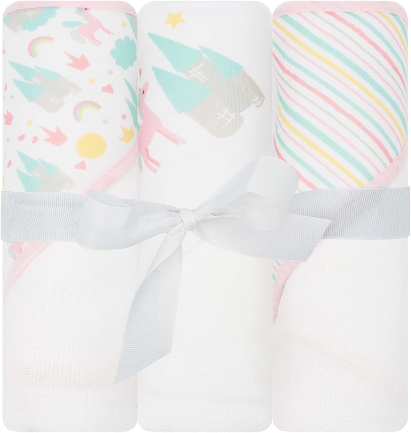 Hooded Baby Towels 3-Pack – Soft Baby Bath Towels with Hood for Newborns & Toddlers, Baby Hooded Towel Set, 30" x 26" (Baby Unicorn)